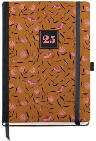 Miquelrius - Agenda 2025, Årlig dagbok 155 x 213 mm, dagskalender, folierad kartongomslag, spiral, elastisk gummiförslutning, 80 g/m² papper, spanska, engelska och portugisiska, höst