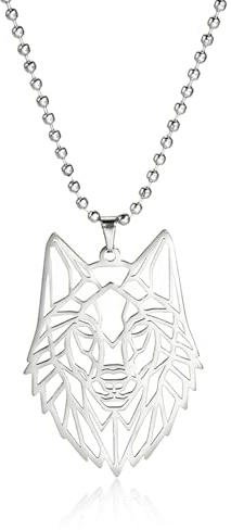 EUEAVAN Collar con colgante en forma de lobo esqueleto, elementos de cabeza de animal clásicos, madera de bosque, naturaleza, encanto de joyería de acero inoxidable, regalo para niños, hombres, niñas