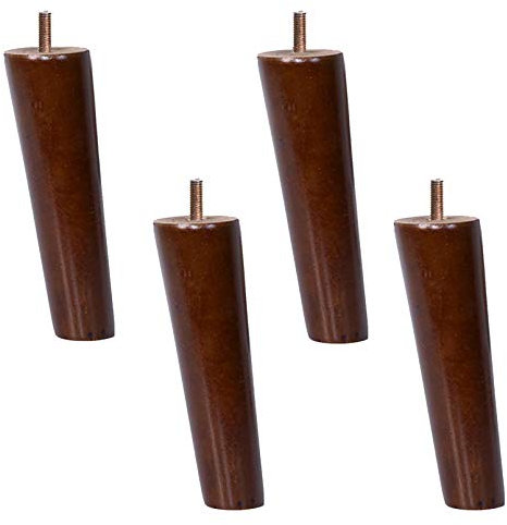 Ersatzfüße für Möbelbeine aus Massivholz mit Gewindestift M6, Braun, 4er-Pack, Sofabeine aus Holz für Schränke, Tische und Stühle, konische Beine aus Gummibaumholz für Sofas und Schreibtisch