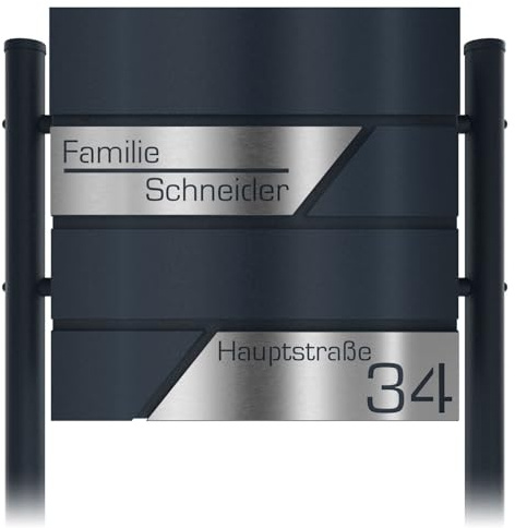 Graviers Design Boîte aux Lettres sur Pied Anthracite RAL 7016 - personnalisée Plaque Gravru en Acier Inoxydable - avec Serrure