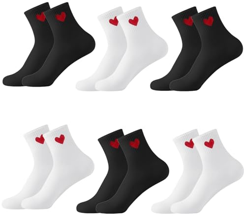 KEYRI 6 Paires Chaussettes pour Femme, Chaussette Cœur Sport Chaussette Respirantes Chaussettes de Tennis Chaussettess Mi-mollet pour Homme Fitness Pilates Running Sport Yoga