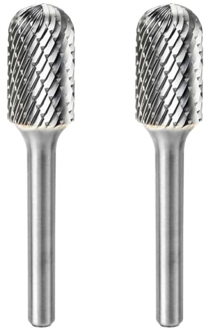 rieder 2 Pcs Heads D.12mm Carbide Burr Set 6mm Shank Die Grinder Bits Grinding Engraving Double Groove Metal Wood Stone Grind Dome-End Cylinder Rotary Burr