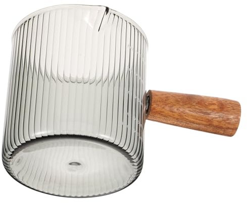 ULTECHNOVO Jarra De Leche Para Espresso De Vidrio Mango De Madera Taza Medidora Resistente Al Calor Para Servir Leche Café