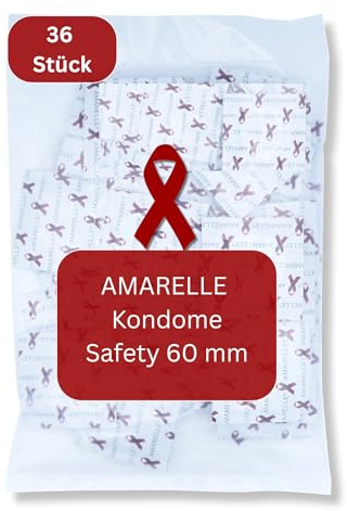 Amarelle Safety Kondome 60 mm 36 Stück – 36er Box Dünne Befeuchtete Kondome für Männer aus Naturlatex - Veganes Kondom mit Reservoir Gefühlsecht Hauchzart 190x60 mm