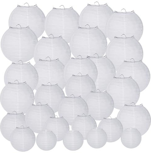 30 lanterne papier–rondes lampion papier,Suspension Boule Papier,Boule Papier Luminaire,pour Décoration Mariage et Maison,anniversaire,jardin(différentes tailles de 30 cm, 25 cm, 20 cm, 15 cm, 10 cm)