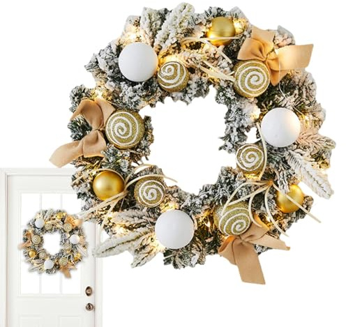 Coronas De Navidad para Puerta Principal con Luces - Guirnalda Navideña para Puerta Principal - Corona Iluminada de 30 cm para Interior y Exterior en Invierno para Paredes Chimenea Actividades Hogar