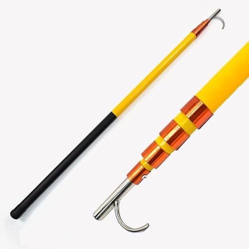 Båtkrokar Teleskopisk Båtkrok med Tryck- och Dragfunktion, Dockningspinne för Båtliv/Avdockning/Förtöjning, Platsbesparande Lockfiskespö med Utbytbara Krokar(Yellow,120-550cm/47-217)