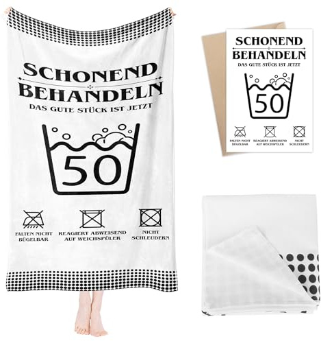 Lustige Geschenke 50 Geburtstag Frauen Männer- 160 X 80 CM Strandtuch Microfaser Handtücher & Badetuch mit Geburtstagskarte, Weiß Strandhandtuch Schnelltrocknend Badetücher Saunatuch Damen Herren