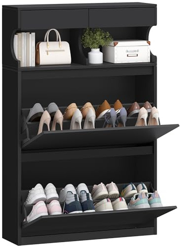 Hzuaneri Schuhschrank, Schuhkipper Schmal,16 Paar, 2 Klappen(80B cm)