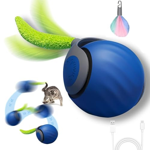 Hegawleo katzenspielzeug Ball elektrisch, 2.0 Autoecho katzenspielzeug selbstbeschäftigung,interaktives katzenspielzeug Zwei Einstellungsmodi,USB Aufladbarer Mit Ersatzschwanz Für Hund/Katzen (A)