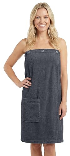 LAYNENBURG Premium bastukilt dam med knappstängning – 10 % bomull – Öko-Tex 100 – bastuhandduk för kvinnor – frotté bastuhandduk, kilt med elastiskt band för wellness, spa och bastu (XL-XXL antracit)
