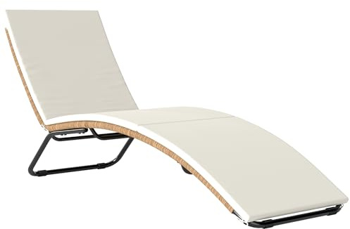 Outsunny Lettino Prendisole in Rattan Forma S con Cuscino, Lettino da Giardino con Struttura in Acciaio, per Patio Spiaggia Piscina Giardino, 175x57x80cm, Crema