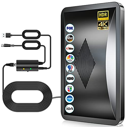 Kraftfull TV-antenn inomhus TNT HD,600 km räckvidd inomhusantenn HDTV intellektuell förstärkare signal, lämplig för 1080P 4K VHF UHF gratis TV-kanaler-10 m koaxialkabel