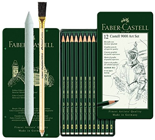 Faber-Castell 119065 - Castell 9000, 12 Bleistifte 8 B 2 H + Estom + Radierstift