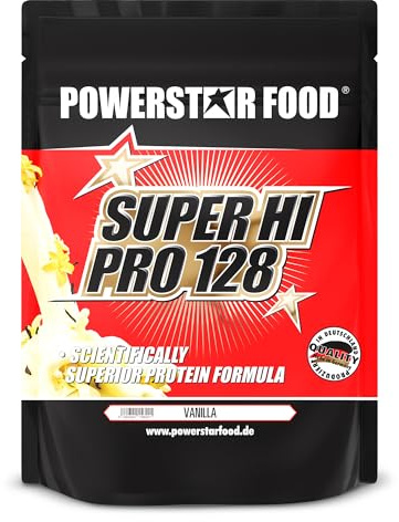 Powerstar Super Hi Pro 128 Vanilla 1kg - Mehrkomponenten Protein-Pulver | höchstmögliche Verwertbarkeit - Eiweisspulver mit 80 Prozent Protein i.Tr. - Protein Shake zum Muskelaufbau und Low Carb