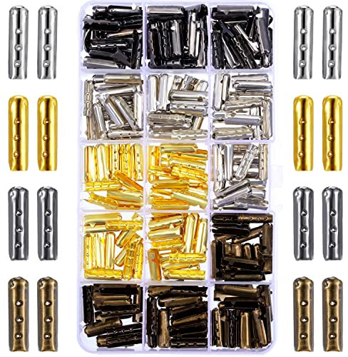 Boao 200 stycken aglets metallaglets för skosnören skosnöre spetsar huvudaglets utbytestips för canvas sneakers gör-det-själv reparation, blandade färger, 20 mm längd, Gyllene, silver, ebenholts,