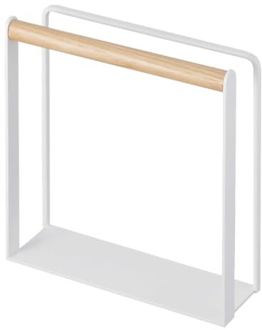 Yamazaki 4412 TOSCA Serviettenhalter, weiß, Stahl/Holz, minimalistisch, 14.5 x 4.5 x 15 cm