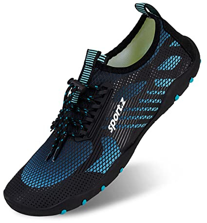 IceUnicorn Schwimmschuhe Unisex Damen Herren Strandschuhe Aquaschuhe Badeschuhe Wasserschuhe Surfschuhe Sommer(Schwarz Blau, 45EU)