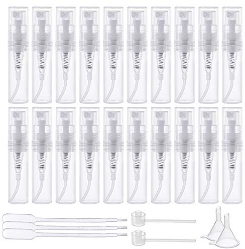 BENECREAT 80PCS 2ml Mini Sprühflaschen Durchsichtiger, leerer Parfümzerstäuber aus klarem Kunststoff mit 6PCS 1ml Transferpipetten, 2PCS Trichter und 2PCS Plastikpumpe für Parfümreisen