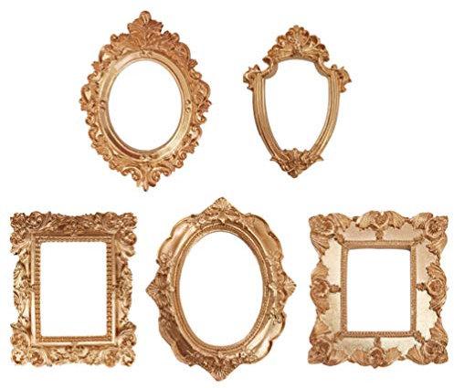 Amosfun 5pcs Golden Rustic Embossed Style Wall Small Photo Frame - Mini Decorative Picture Display for Home Shop, Random Style
