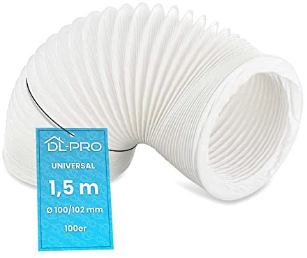 DL-pro 1,5m Ø100 mm Abluftschlauch – Flexschlauch PVC weiß für Klimaanlage, Dunstabzugshaube, Trockner – NICHT passend für Ø102 mm Anschluss