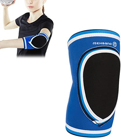 Rehband PRN Ellenbogenbandage für Kinder Größe S/M/L/XL/XXL - Handballbandage mit Polsterung, Ellenbogenschoner für Hand- und Volleyball - entlastet und bietet Kompression, Farbe:Blau, Größe:M