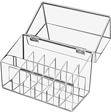 ATOMUS Organizador de cosméticos acrílico para almacenamiento de pintalabios con cubierta antipolvo con 18 ranuras, organizador transparente para tocador