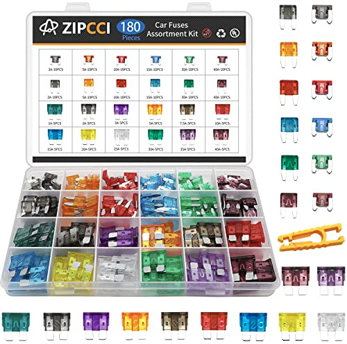 ZIPCCI Car Fuses Assortment Kit, 180 Pcs Standard & Mini & Low Profile Mini Fuse (1A/2A/3A/5A/7.5A/10A/15A/20A/25A/30A/35A/40AMP) Automotive Blade Fuse for RV, Truck, Marine, Auto Accessories