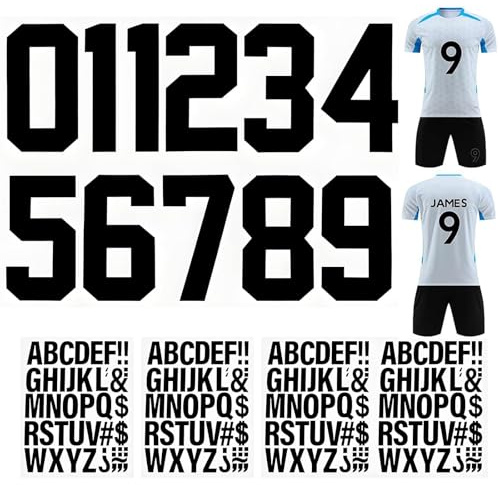 147 Stück DIY Buchstaben und Zahlen zum Aufbügeln, 8 Zoll Hoch Aufeisen Zahlen Aufkleber ,und 2 Zoll Hoch zum Aufbügeln Buchstaben für Sport T-Shirt Jersey Fußball Baseball Team T-Shirt (Schwarz)