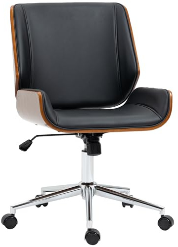 Vinsetto Chaise de Bureau Fauteuil de Bureau Ergonomique Design Vintage Hauteur réglable pivotant 360° piètement chromé revêtement Coque en Bois Assise synthétique Noir et Marron