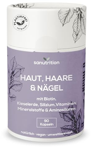 Haut, Haare & Nägel | 90 Kapseln | Natürlicher Komplex mit Biotin, Kieselerde, Silizium, Vitaminen, Mineralstoffen und Aminosäuren | Vegan | In der Papierdose