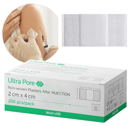 Medrull Patch per iniezione Ultra Pore 2 x 4 cm cerotto non sterile per pelli normali e sensibili, 200 pezzi