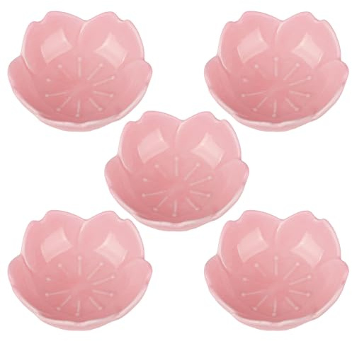 WHJY Pink Cherry Blossom Dish Set, Cute Pink Ceramic Plates, Sauce/Seasoning Dish, Sushi Dishes, Soy Dipping Bowl, Dessert, Appetizer Plates, Serving Dish for Kitchen Home – Set of 5