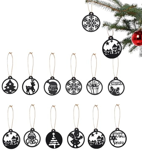 UNUS Schwarz Weihnachtsanhänger, 12 Stück, Christbaumschmuck Schwarz | Weihnachtsdeko innen, Anhänger Weihnachten, Weihnachtsanhänger klein