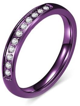 Epinki Ringe Damen 5MM, Poliert Freundschaftsringe Hochzeit Ringe, Lila Edelstahl Ring mit Zirkonia, Gr.60 (19.1)