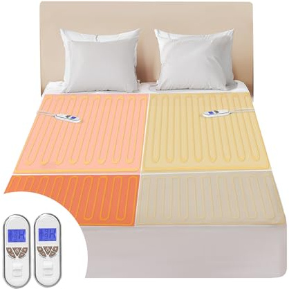 Bwarm Premium Multi-Zone Electric Heated Mattress Pad King Size, 78 x 80, Dual Controllers, 9 Heat Settings, 1-12 Hours Auto Off, Individual Body and Feet Settings, Machine Washable