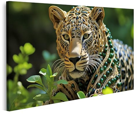islandburner Bild auf Leinwand Leopard entspannt im Regenwald Moos beobachtet die Kamera Bilder Wandbilder Poster