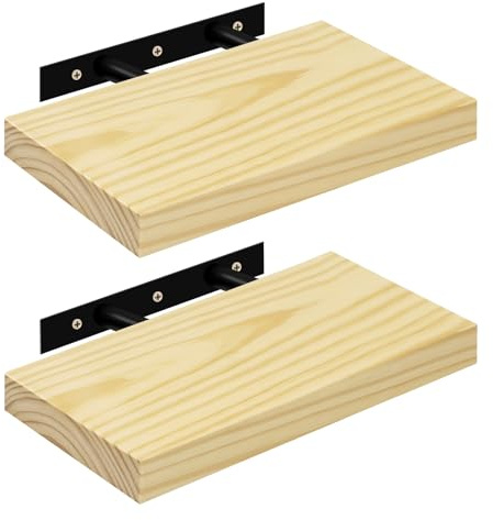 eSituro Étagères Murales Suspendue, Lot de 2, Pin Massif, Étagères Flottantes pour Salon, Cuisine, Tablette Murale en Bois, Décoration pour Chambre à Coucher, Moderne, Fixation Invisible, 30cm