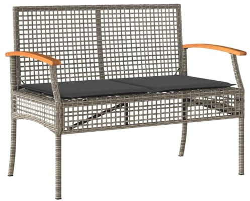 vidaXL Gartenbank mit Kissen Grau Poly Rattan Akazienholz