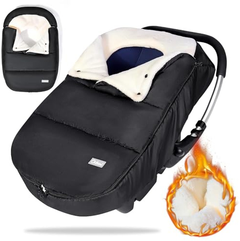Orzbow Fußsack Babyschale Winter, Universell Einschlagdecke Babyschale Winter mit Verstellbarem Kragen, Warmes Korallenvlies Futter, Reißverschluss, passend für Maxi-Cosi, Cybex, Römer usm, Schwarz