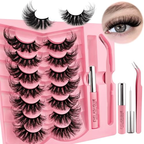 7 paires de faux cils 3D œil de chat avec colle et kit pince à épiler, volume moelleux Curly Cat-Eye cils artificiels look naturel, réutilisable Faux cils de maquillage Set(TF29-Kit)