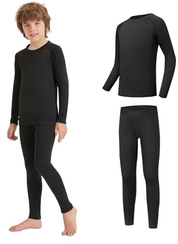 AMZSPORT Ropa Interior Térmica para Niño - Conjunto de Manga Larga, Capa Base de Ropa Interior Térmica para Niños, Negro XL