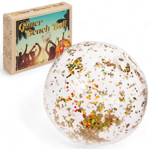 MIJOMA aufblasbarer Glitter-Strandball, Ø35 cm, transparenter Glitter-Wasserball für Sommeraktivitäten und Poolpartys (Gold)