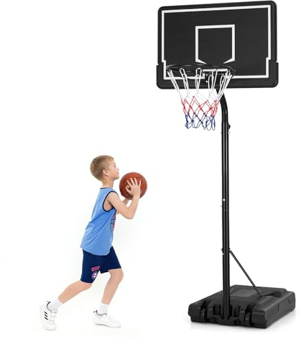 GYMAX Panier Basket Extérieur pour Enfants et Adultes, Panier de Basket-Ball Réglable en Hauteur de 210-260 CM, Mobile avec Roues, Base Stable Remplissable d'eau ou de Sable, Panneau Robuste