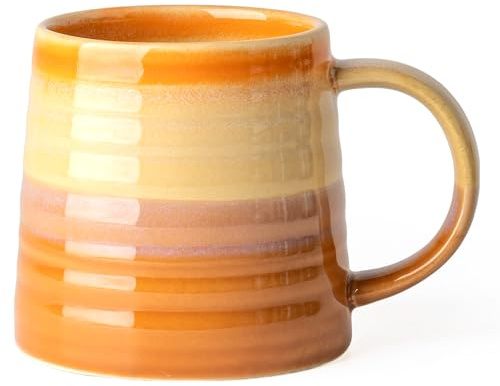 TaoTaojarvie 15.5oz Large Heavyweight Ceramic Mug, Reactive Glaze (Orange) | 15.5oz Medium-Large, Heavy Weighted Stoneware, Reactive Transmutation Glaze, Microwave & Dishwasher Safe, Gift Box