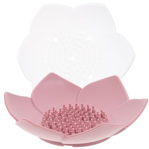 Alipis Portasapone in Silicone a Forma Di Loto Scarico Acqua, Vassoio Portasapone Drenante Per Bagno e Cucina, Set Da 2 Pezzi Bianco e Rosa