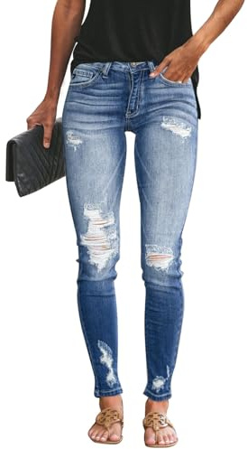 KUNMI Women's Ripped Skinny Jeans Distressed Stretchy Denim Pants