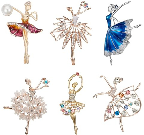 NICENEEDED 6 Pieza de Broches de Bailarina de Ballet, Broche de Cristal de Diamantes de Imitación, Alfileres de Ropa con Alas, Accesorios para Decoración de Vestidos de Boda