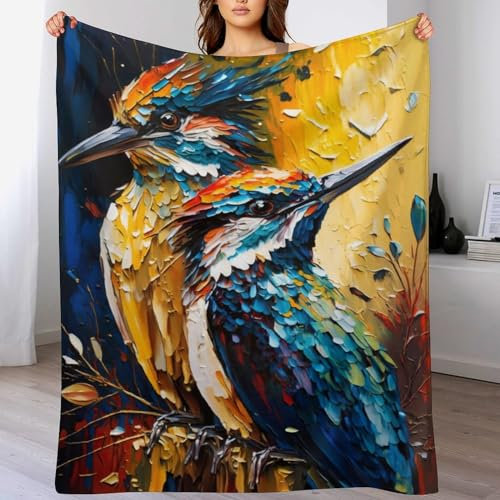 AAPZY Manta Colored pájaro Duo, Manta Pelo Flannel Mullida Súper Cálidas, Manta Sofa, Manta Franela Extra Suave, Manta para Sofa, Sobrecama, Manta （130×180cm）