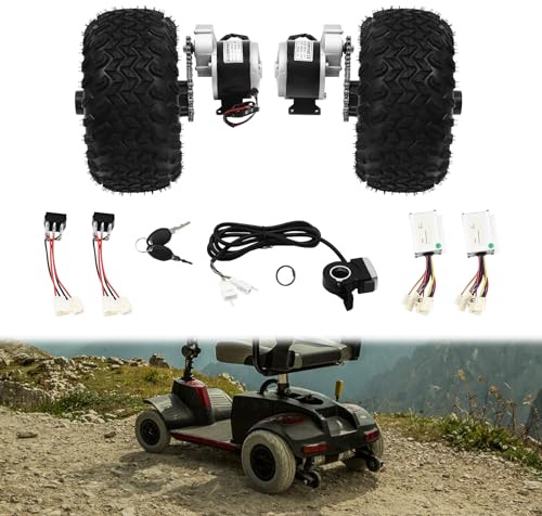 Kit de conversion de roue pneumatique à entraînement moteur, DSYOGX 24 V 250 W Moteur à engrenages à balais à double roue pour petits karts, fauteuils roulants électriques et trottinettes pour